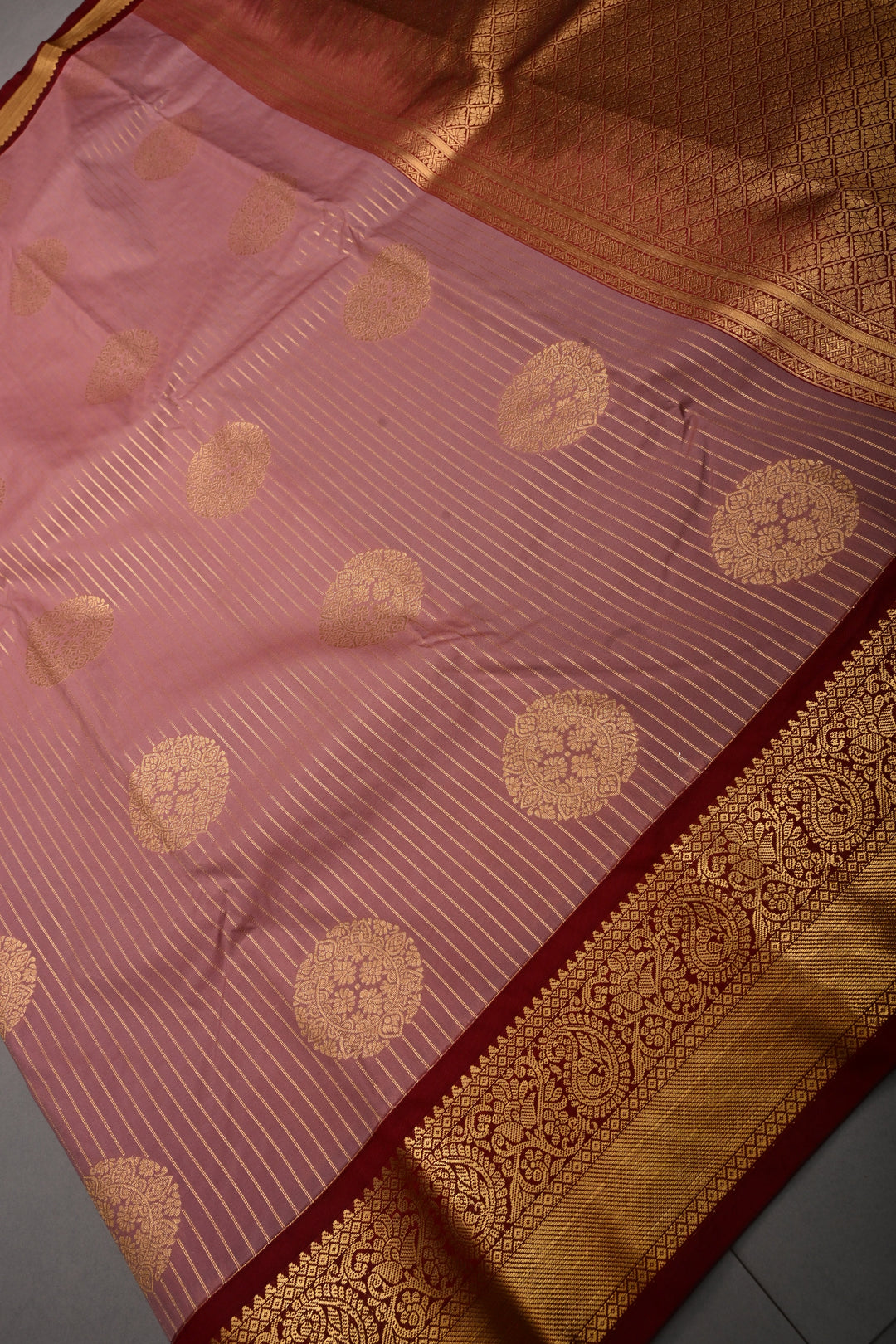 Rosy Pink Kanjivaram Soft Semi Silk Saree with Floral Jaal and Bride's Palanquin Procession Border | SHOBITAM