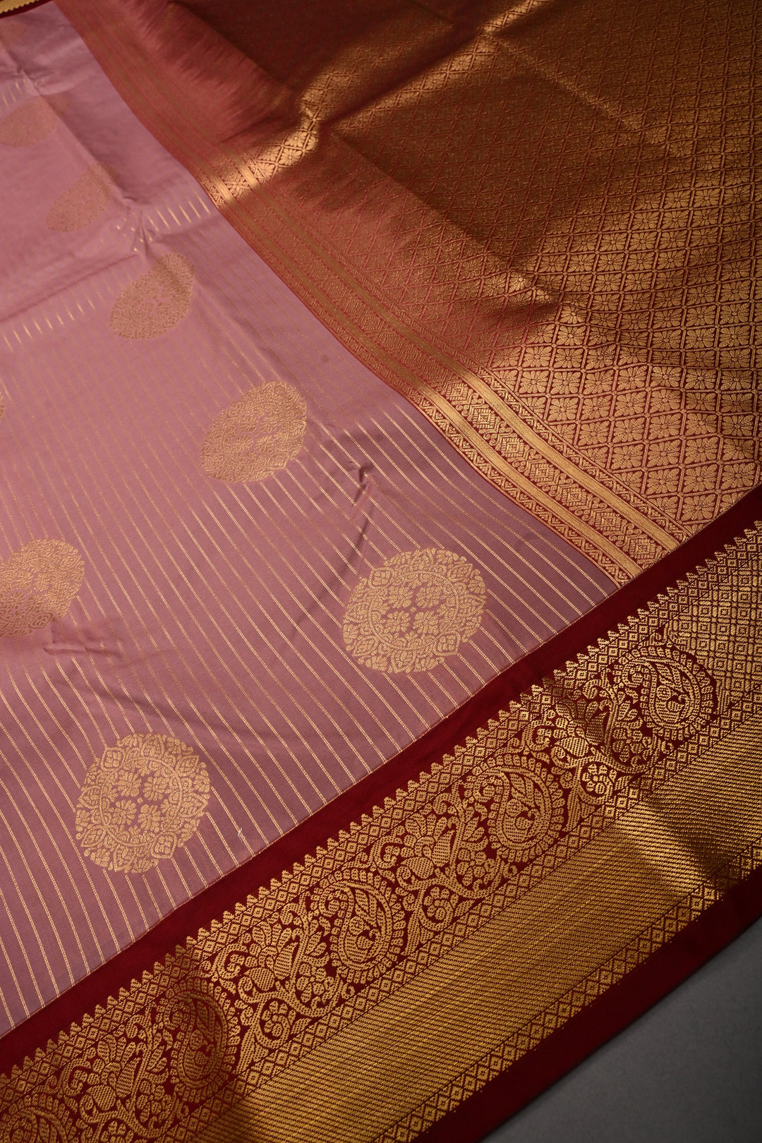 Rosy Pink Kanjivaram Soft Semi Silk Saree with Floral Jaal and Bride's Palanquin Procession Border | SHOBITAM