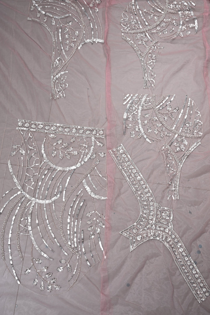 Pink  Sequins, Cutdana, on Net Saree with Scallop Border | Shobitam