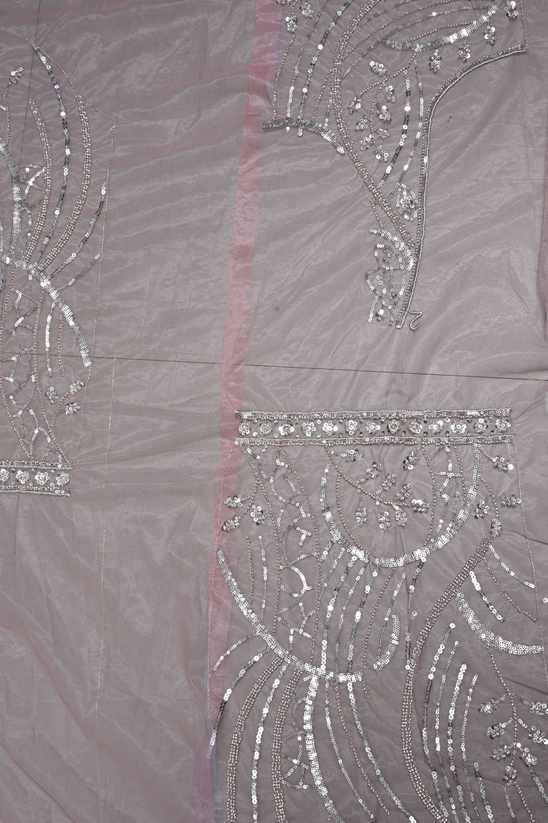 Pink  Sequins, Cutdana, on Net Saree with Scallop Border | Shobitam