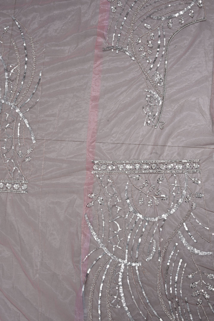 Pink  Sequins, Cutdana, on Net Saree with Scallop Border | Shobitam