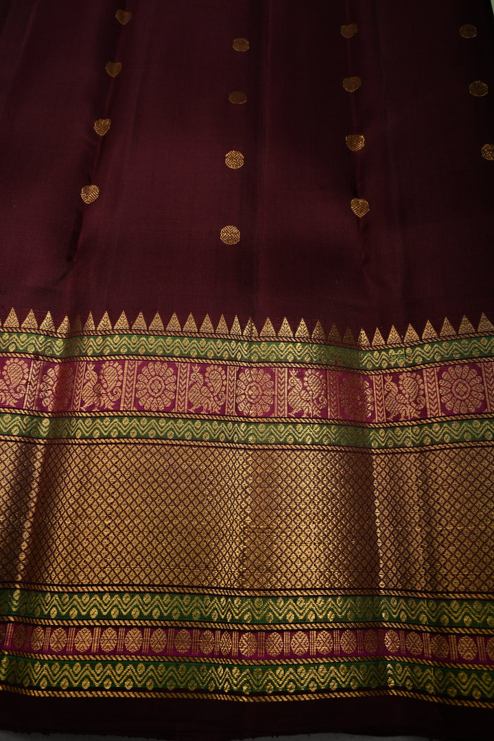 Pista Green Korvai Pure Gadwal Silk Saree with Zari Buttas and Contrast Zari Border | SILK MARK CERTIFIED | SHOBITAM