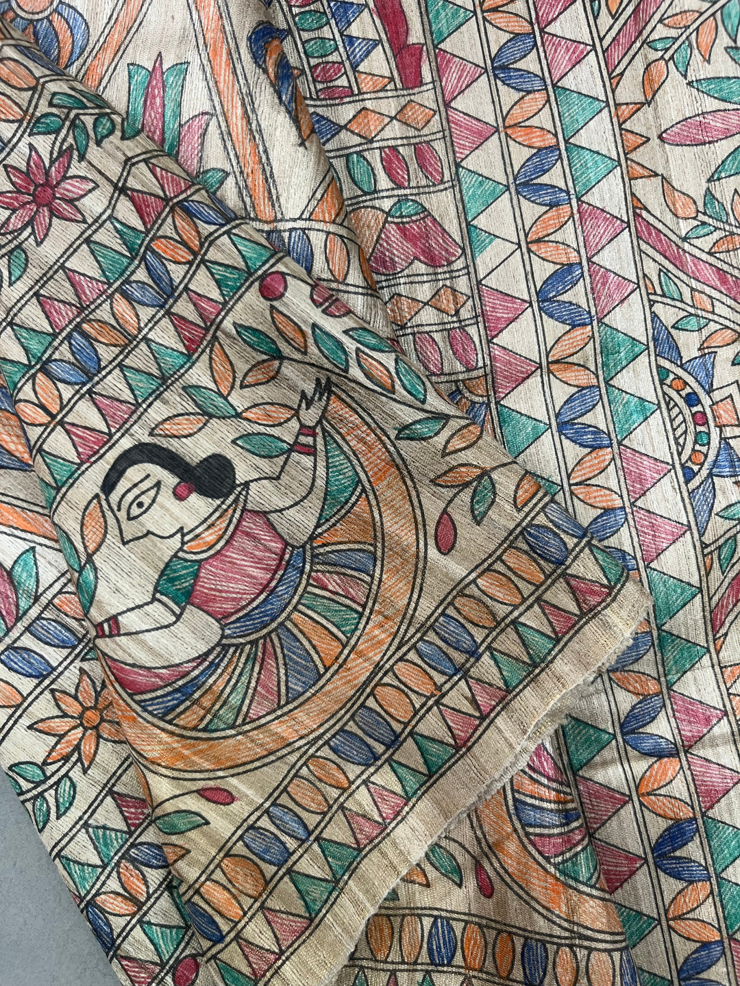 Natural Color Pure Handloom Tussar Hand Painted Madhubani Saree | SILK MARK CERTIFIED | SHOBITAM