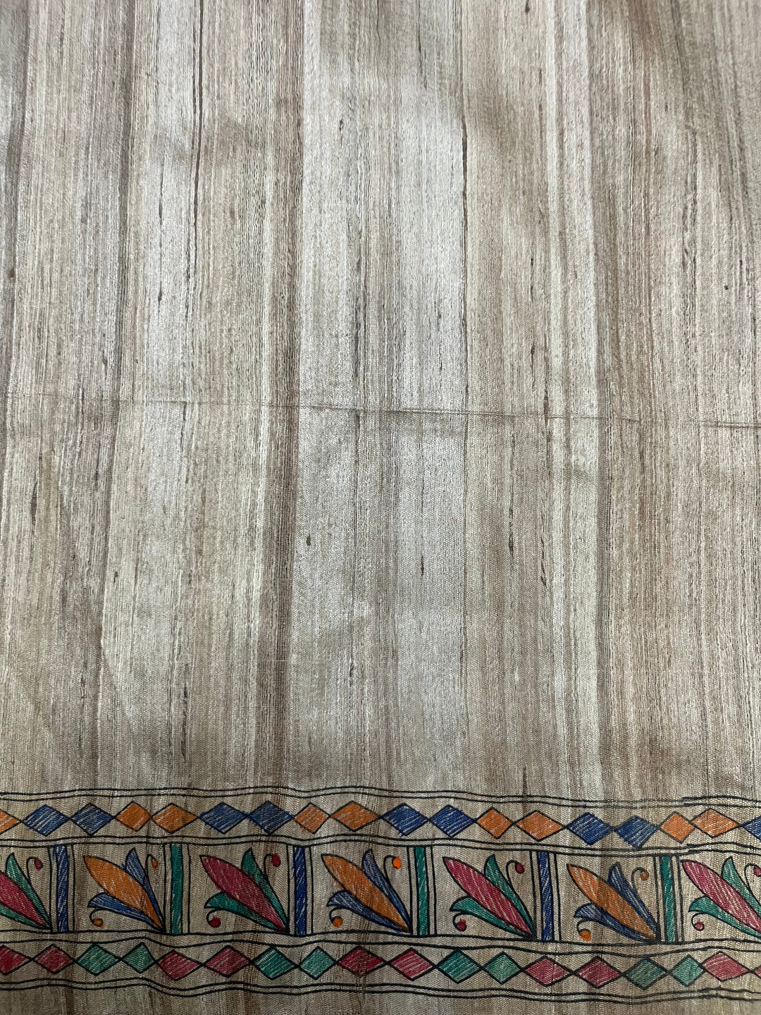 Natural Color Pure Handloom Tussar Hand Painted Madhubani Saree | SILK MARK CERTIFIED | SHOBITAM
