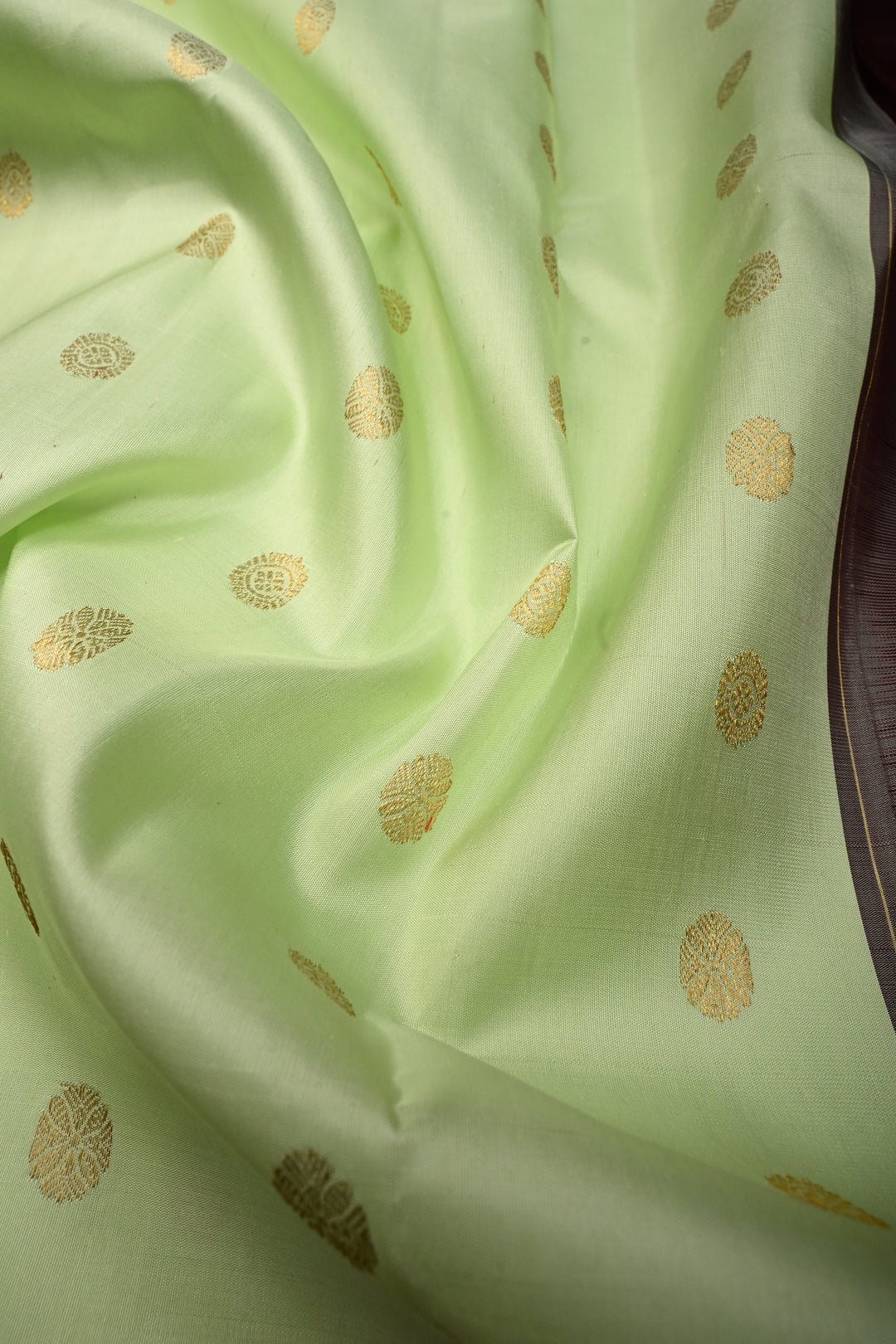 Pista Green Korvai Pure Gadwal Silk Saree with Zari Buttas and Contrast Zari Border | SILK MARK CERTIFIED | SHOBITAM