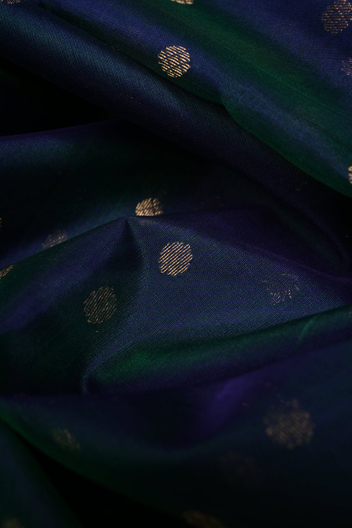 Peacock Blue-Green Dual Tone Chanderi Silk Saree with Zari Buttas and Contrast Zari Border | SHOBITAM