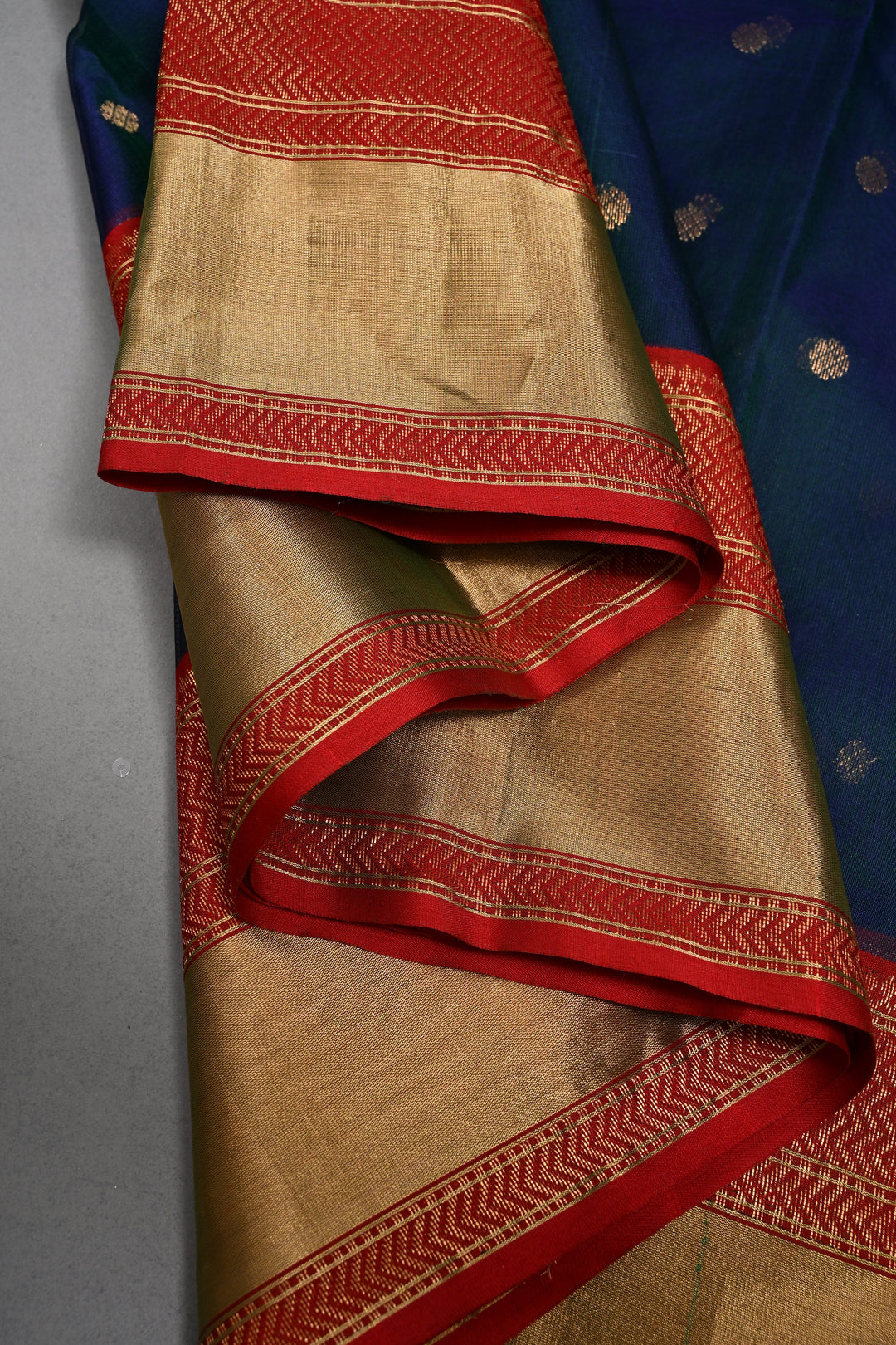 Peacock Blue-Green Dual Tone Chanderi Silk Saree with Zari Buttas and Contrast Zari Border | SHOBITAM