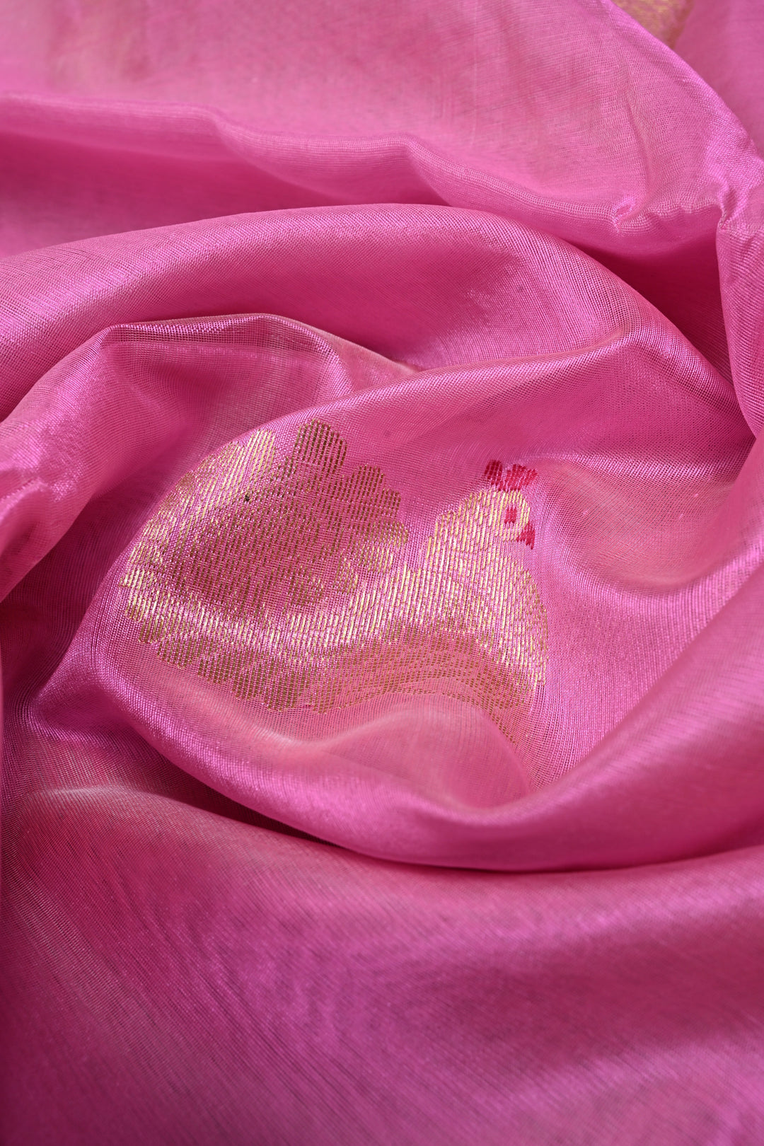 Bubblegum Pink Chanderi Silk Saree with Meenakari  Peacock Zari Buttas and Zari Border | SHOBITAM