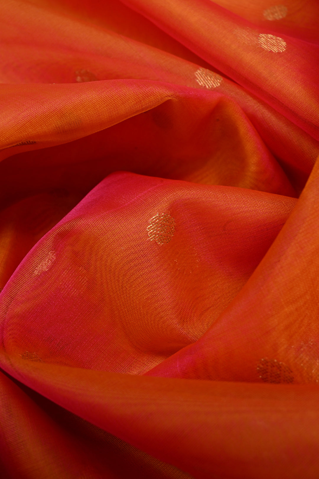 Orange Dual Tone Chanderi Silk Saree with Zari Buttas and Contrast Zari Border | SHOBITAM