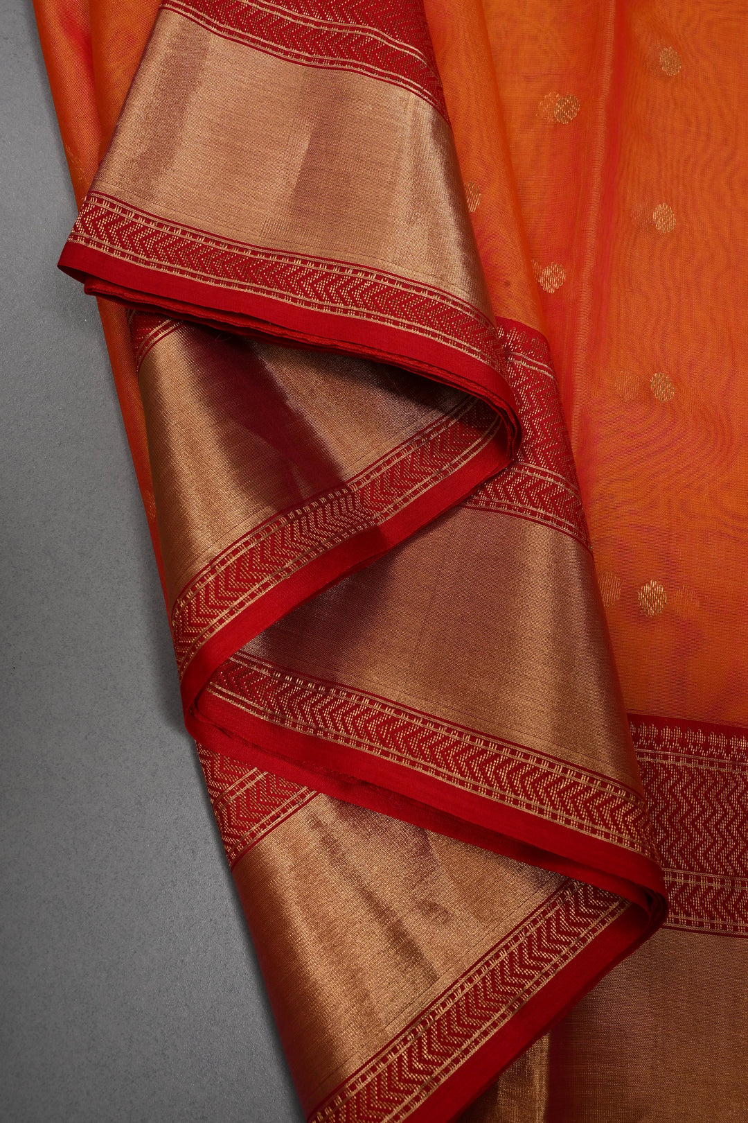 Orange Dual Tone Chanderi Silk Saree with Zari Buttas and Contrast Zari Border | SHOBITAM