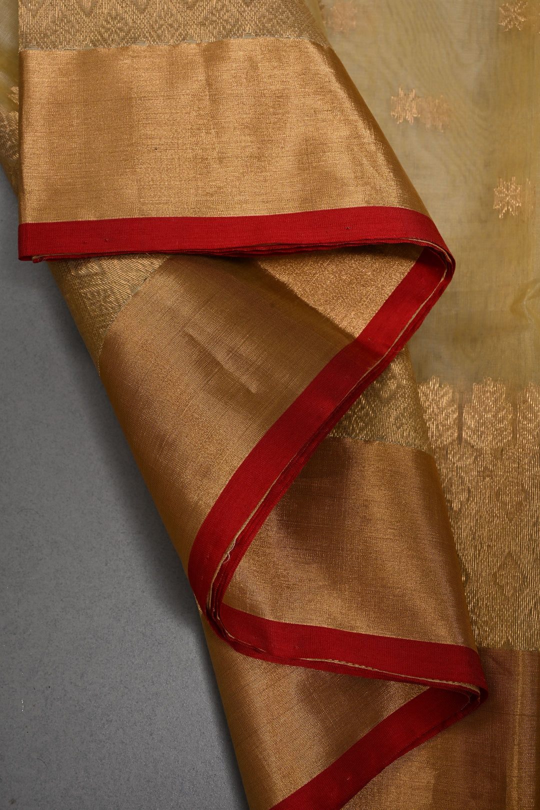 Dark Beige Chanderi Silk Saree with Zari Buttas and Tissue Zari Border | SHOBITAM