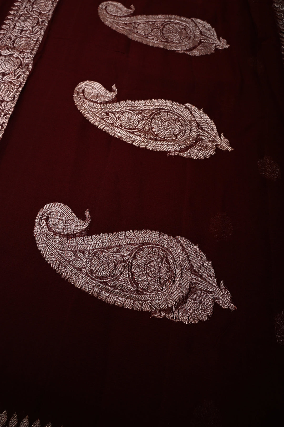 Chocolate Brown Pure Chiffon Silk Saree with Floral Zari Buttas and Zari Border | SILK MARK CERTIFIED | SHOBITAM