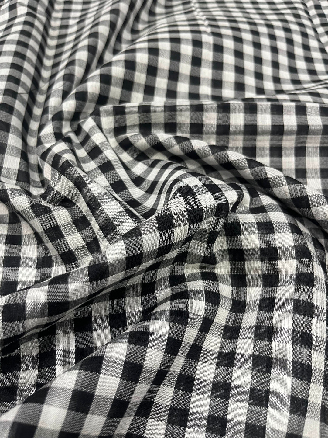 Black and white checks on mercerized cotton Bagalkote Iikal Saree with Zari Border | SHOBITAM