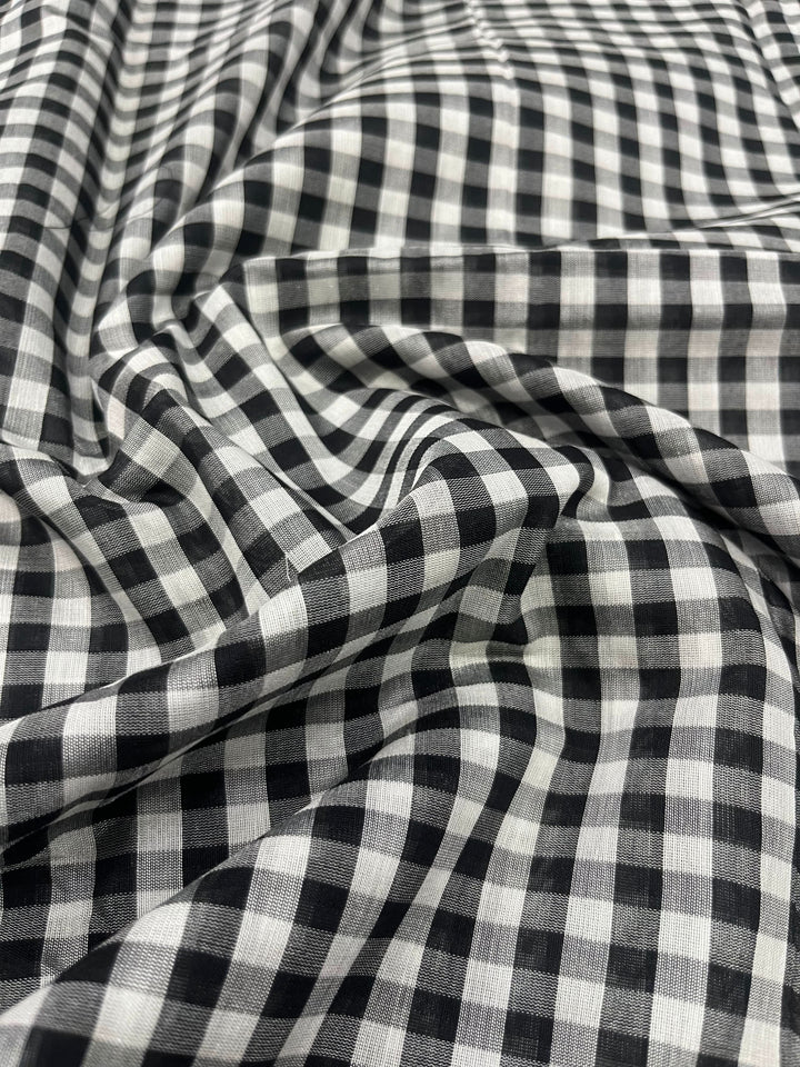 Black and white checks on mercerized cotton Bagalkote Iikal Saree with Zari Border | SHOBITAM