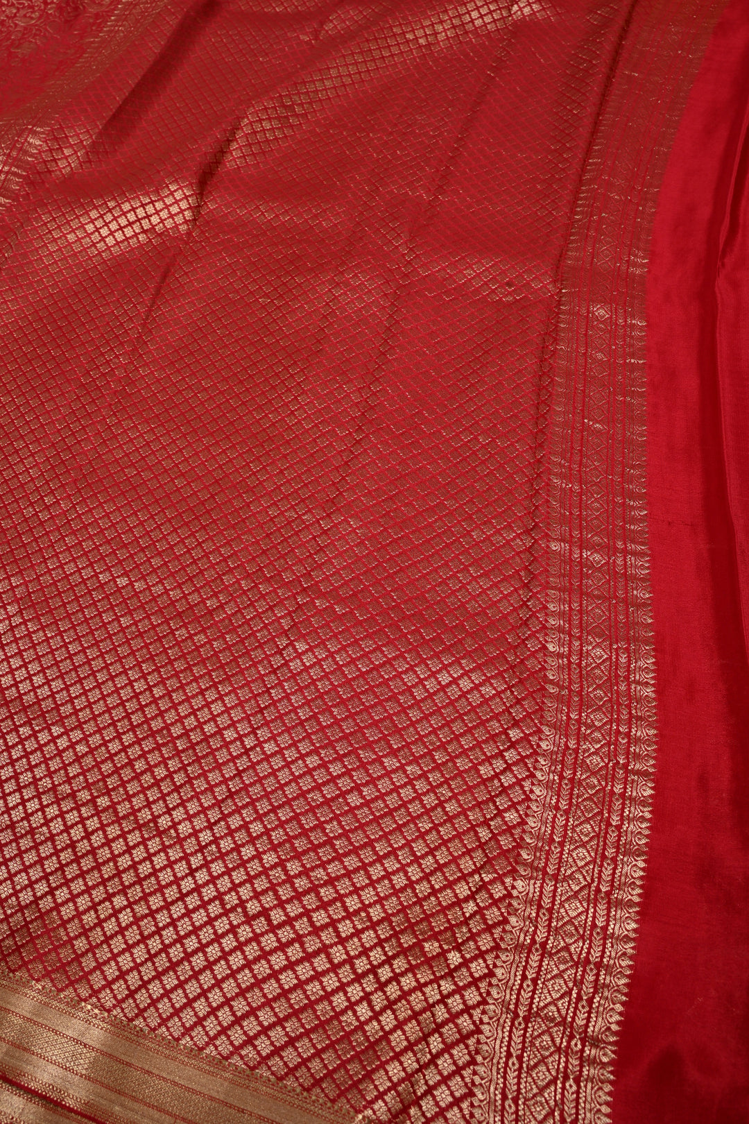 Blood Red Mysore Silk Saree with Vanasingaram Brocade Jaal and Zari Border | SILK MARK CERTIFIED | SHOBITAM