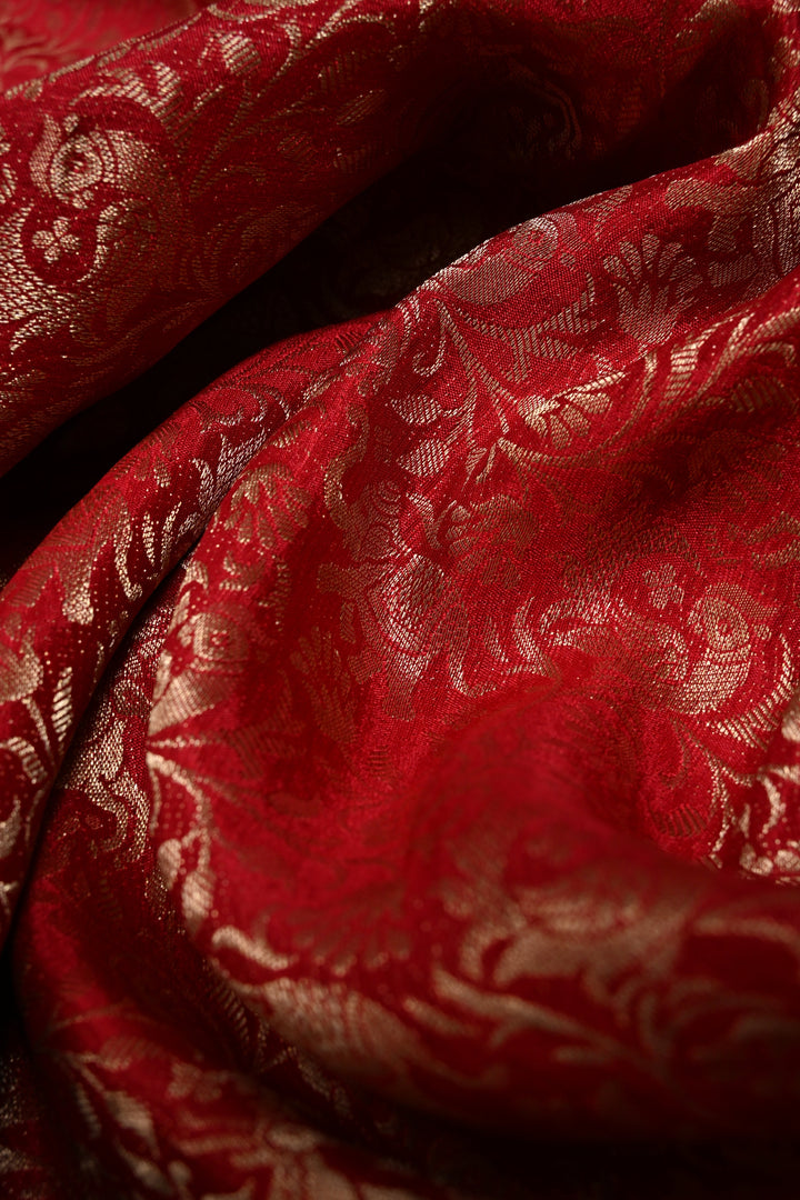 Blood Red Mysore Silk Saree with Vanasingaram Brocade Jaal and Zari Border | SILK MARK CERTIFIED | SHOBITAM