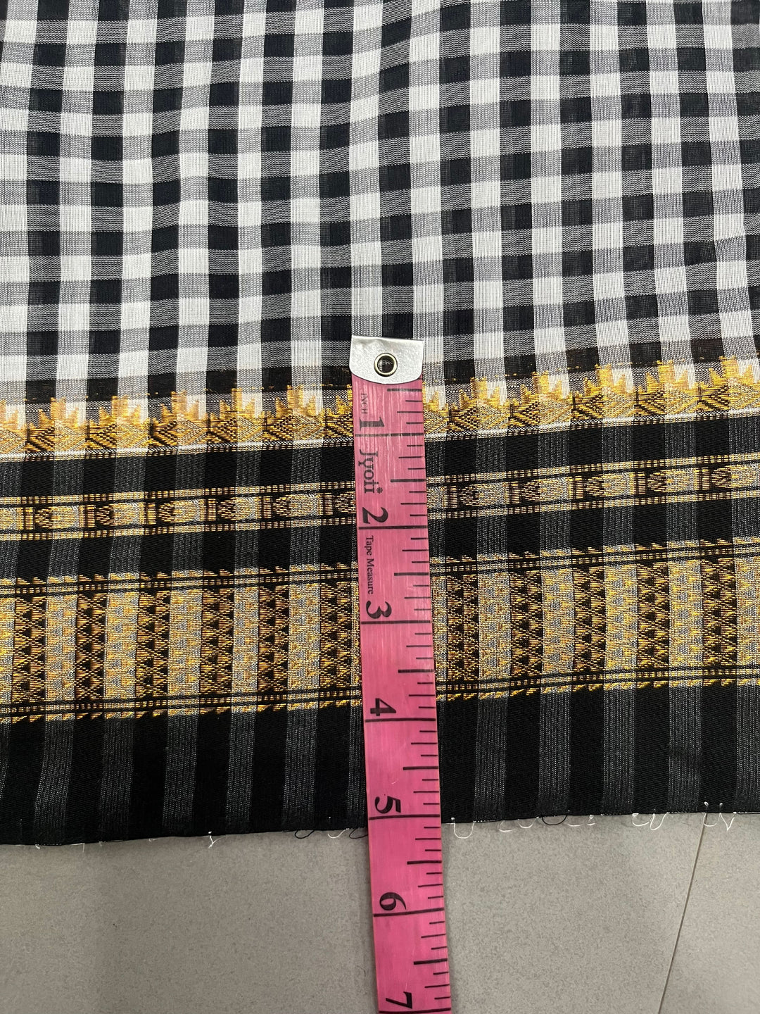 Black and white checks on mercerized cotton Bagalkote Iikal Saree with Zari Border | SHOBITAM