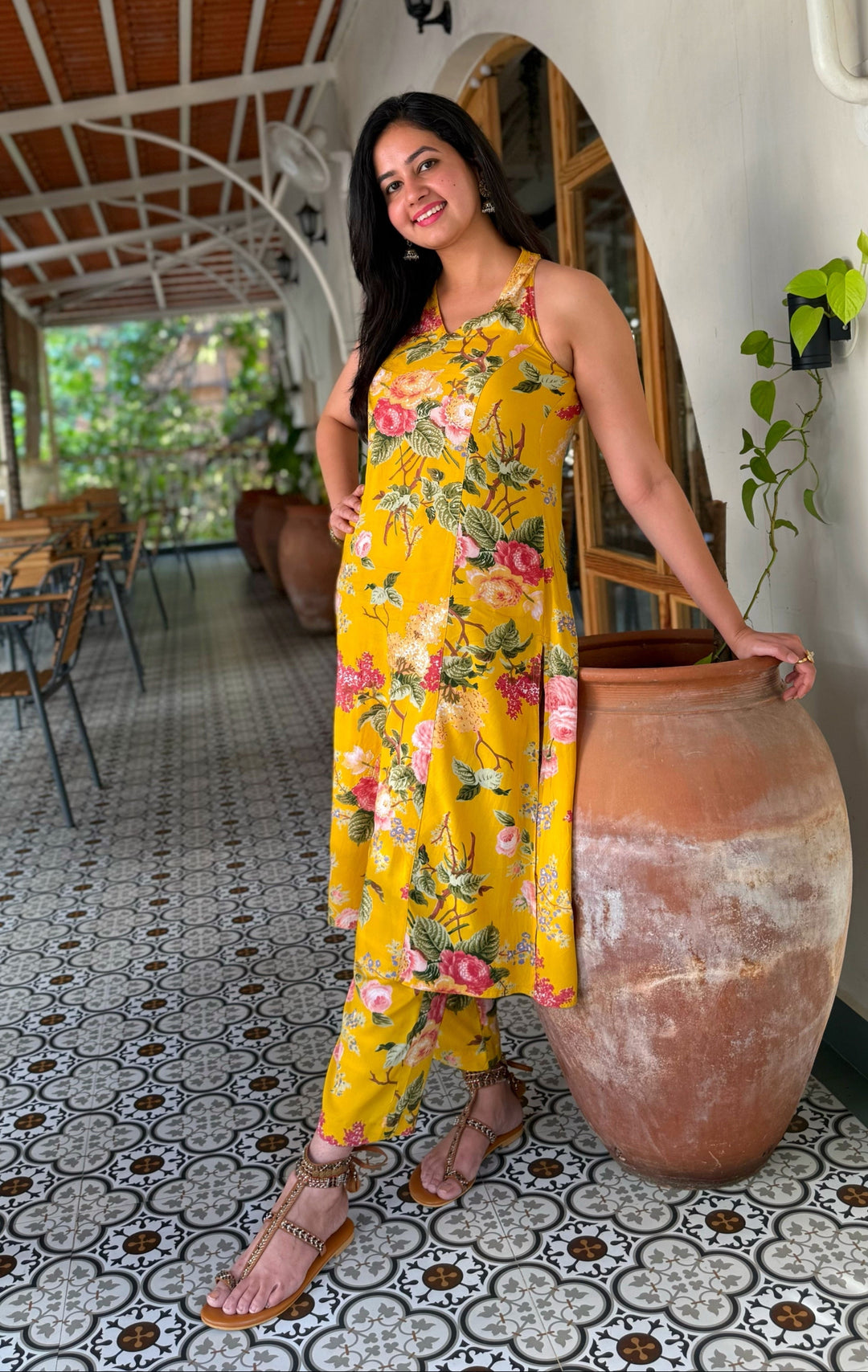 EDEN Yellow Sleeveless Cotton Kurta Set Of 2