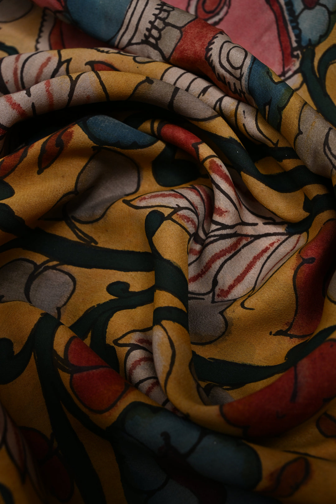 Floral and Peacock Theme : Authentic Pen Kalamkari Handpainted  on Mysore Silk Saree with Zari Border | SILK MARK CERTIFIED | SHOBITAM