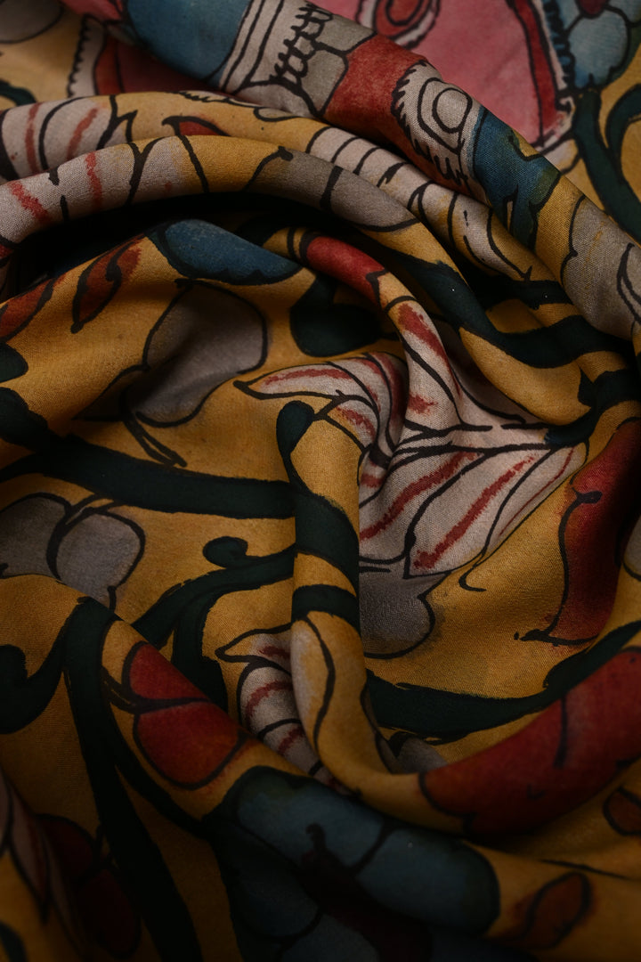 Floral and Peacock Theme : Authentic Pen Kalamkari Handpainted  on Mysore Silk Saree with Zari Border | SILK MARK CERTIFIED | SHOBITAM