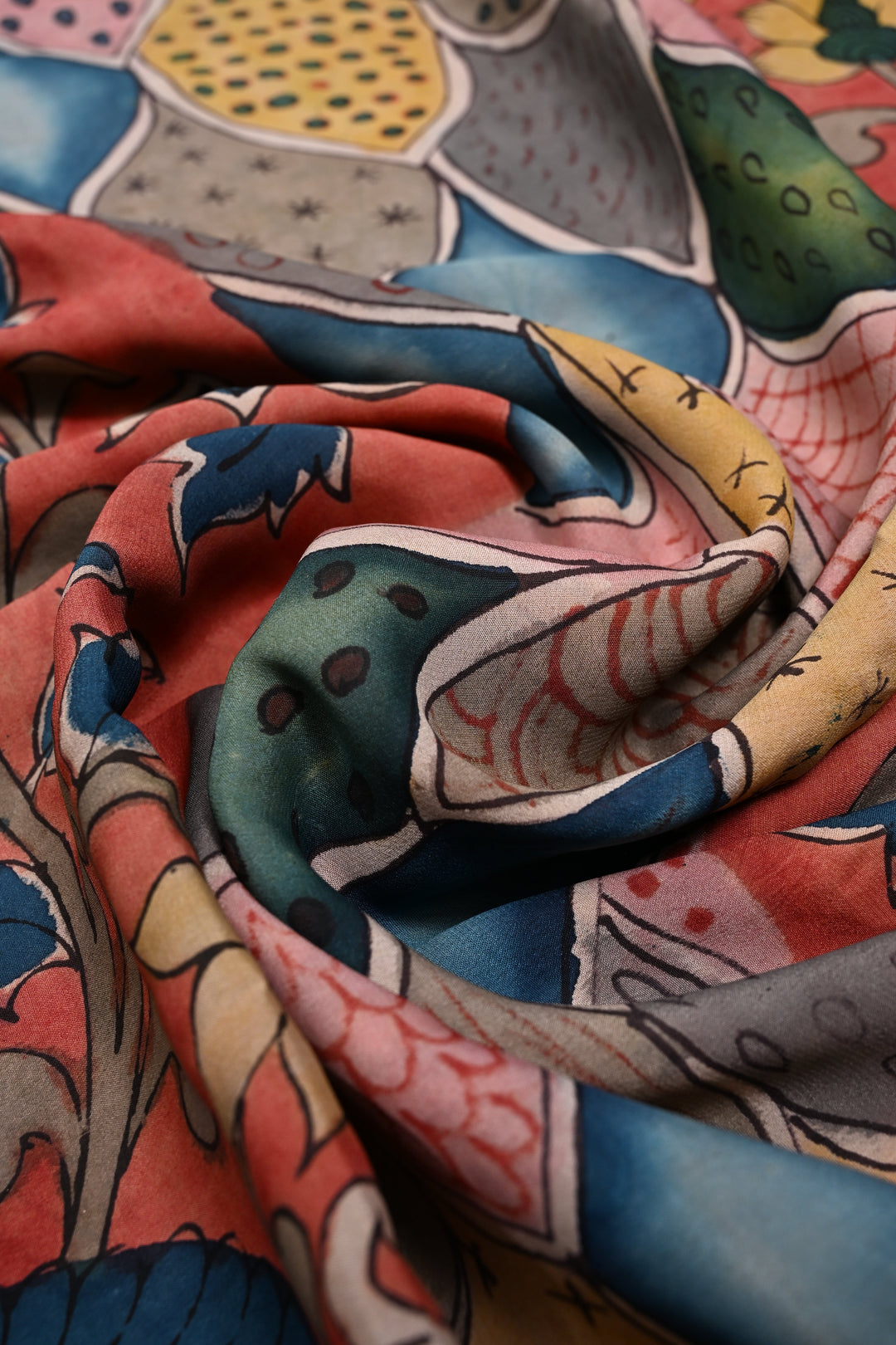Floral and Peacock Theme : Authentic Pen Kalamkari Handpainted  on Mysore Silk Saree with Minimal Zari Border | SILK MARK CERTIFIED | SHOBITAM