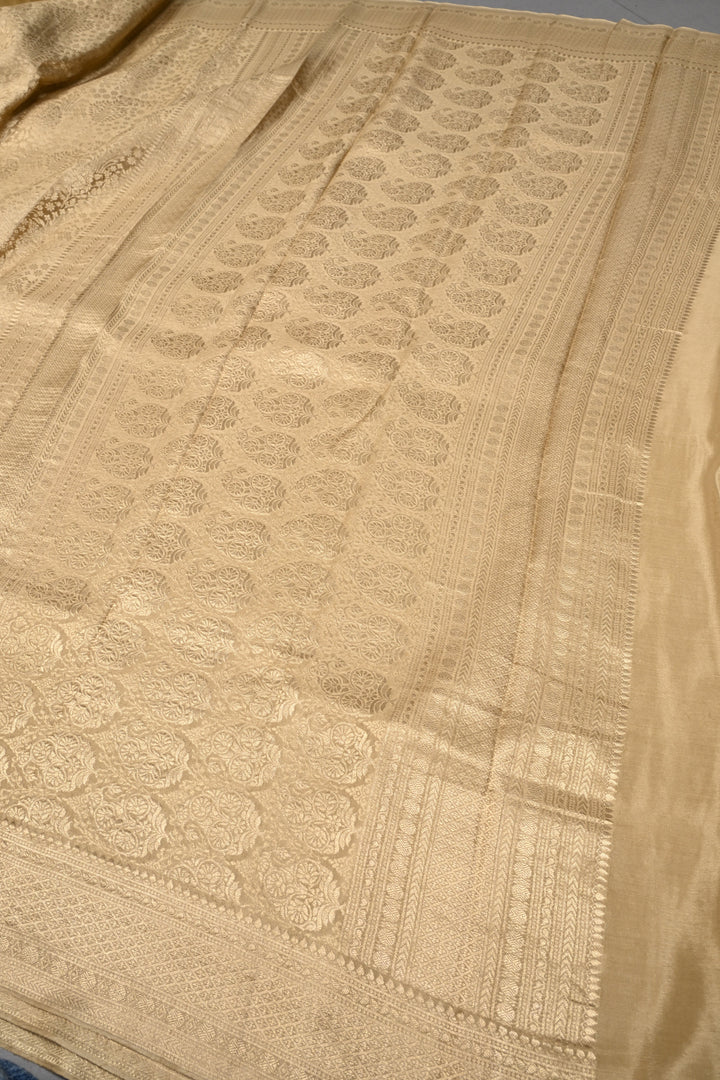 Champagne Mysore Silk Saree with Zari Brocade and Zari Border | SILK MARK CERTIFIED | SHOBITAM