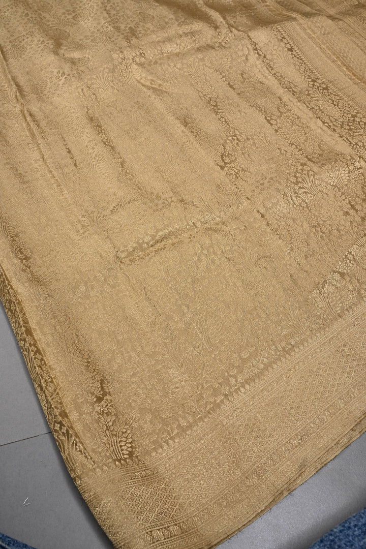 Champagne Mysore Silk Saree with Zari Brocade and Zari Border | SILK MARK CERTIFIED | SHOBITAM