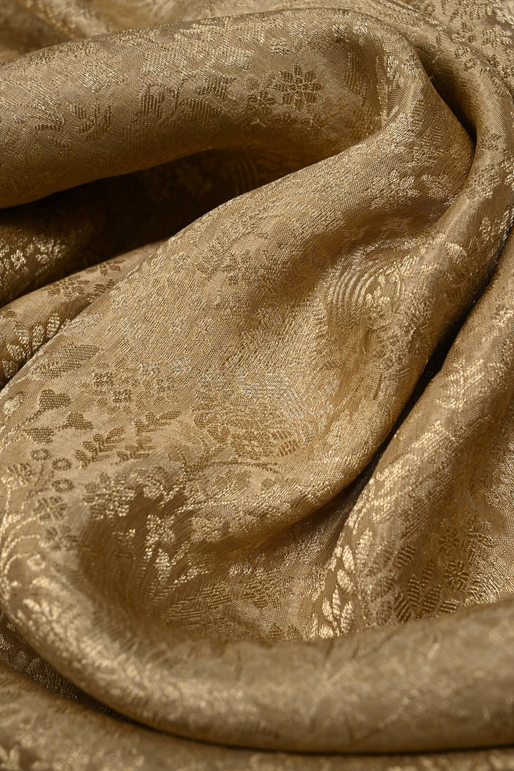 Champagne Mysore Silk Saree with Zari Brocade and Zari Border | SILK MARK CERTIFIED | SHOBITAM