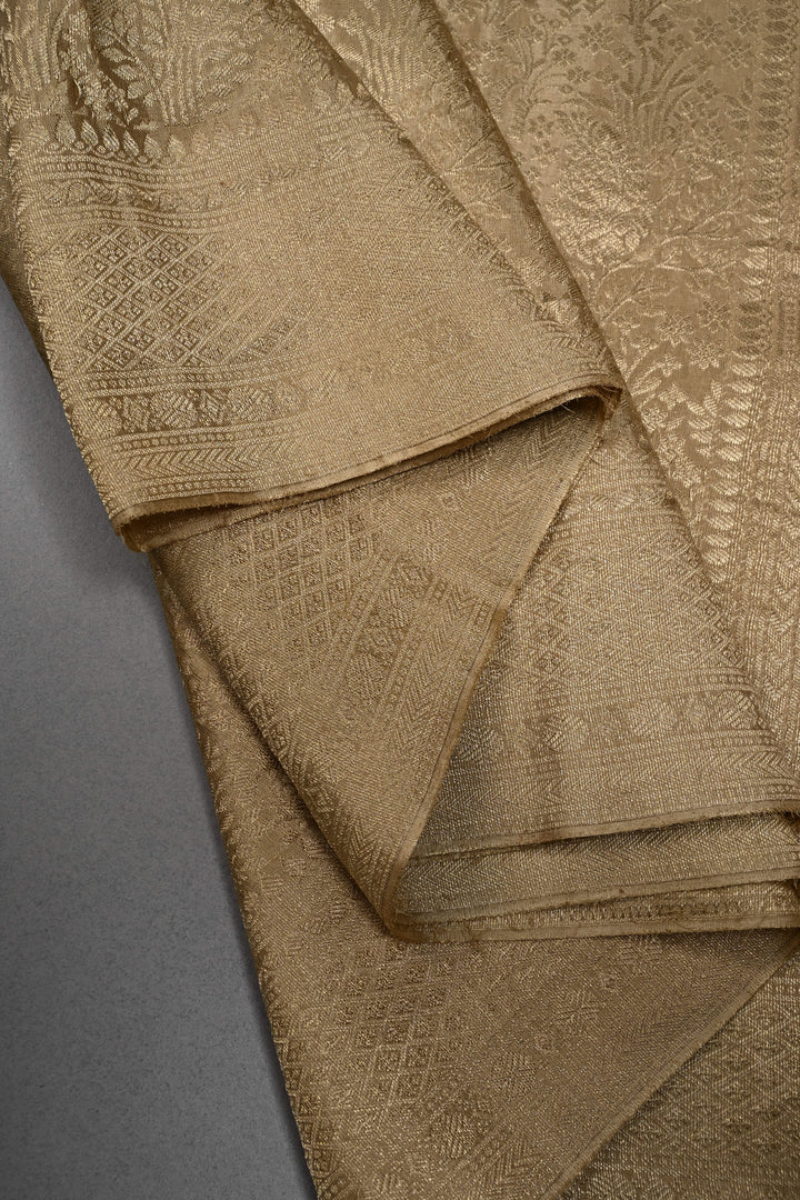 Champagne Mysore Silk Saree with Zari Brocade and Zari Border | SILK MARK CERTIFIED | SHOBITAM