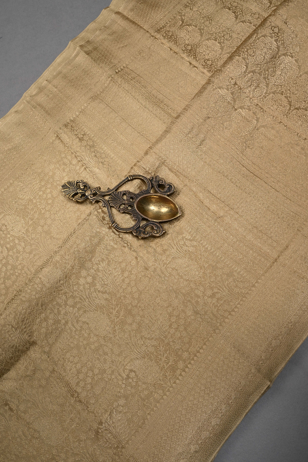 Champagne Mysore Silk Saree with Zari Brocade and Zari Border | SILK MARK CERTIFIED | SHOBITAM