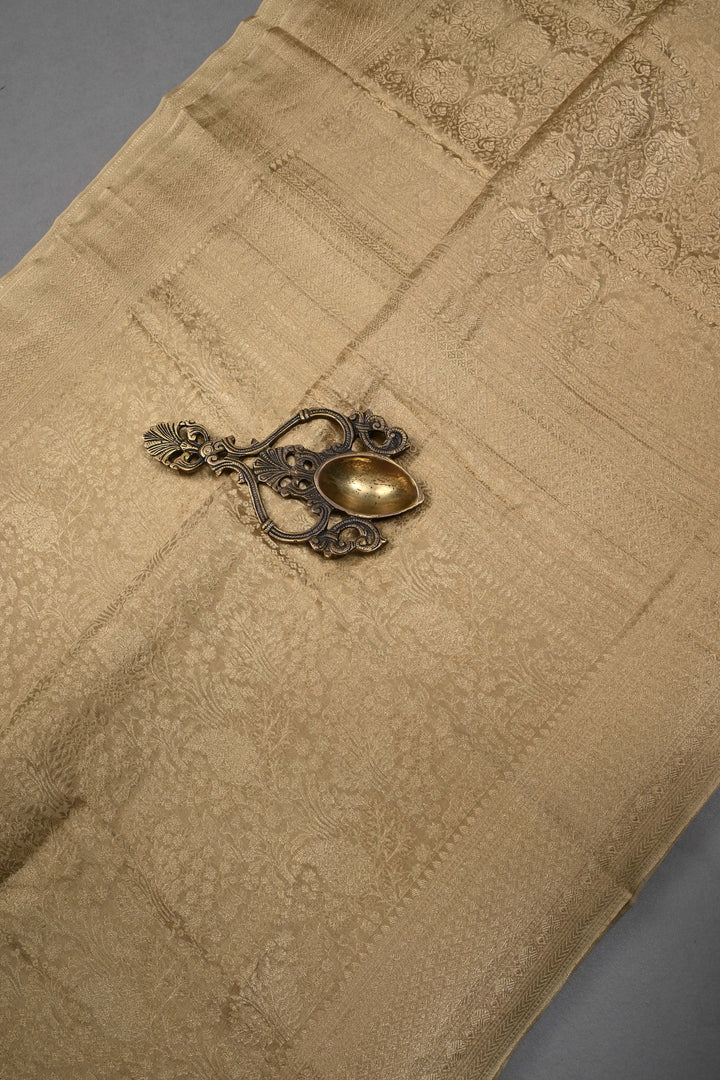 Champagne Mysore Silk Saree with Zari Brocade and Zari Border | SILK MARK CERTIFIED | SHOBITAM