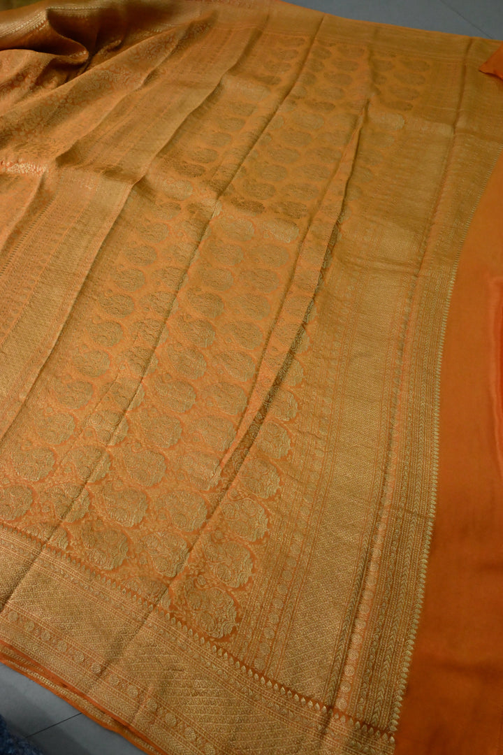 Mustard Yellow Mysore Silk Saree with Floral Zari Brocade and Zari Border | SILK MARK CERTIFIED | SHOBITAM