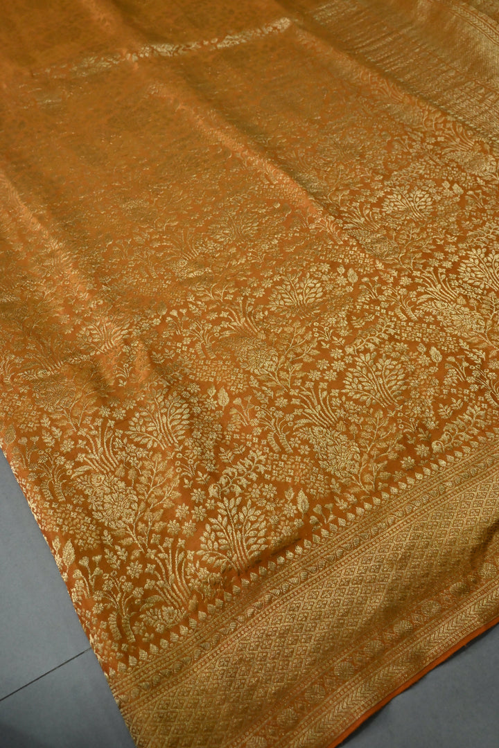 Mustard Yellow Mysore Silk Saree with Floral Zari Brocade and Zari Border | SILK MARK CERTIFIED | SHOBITAM