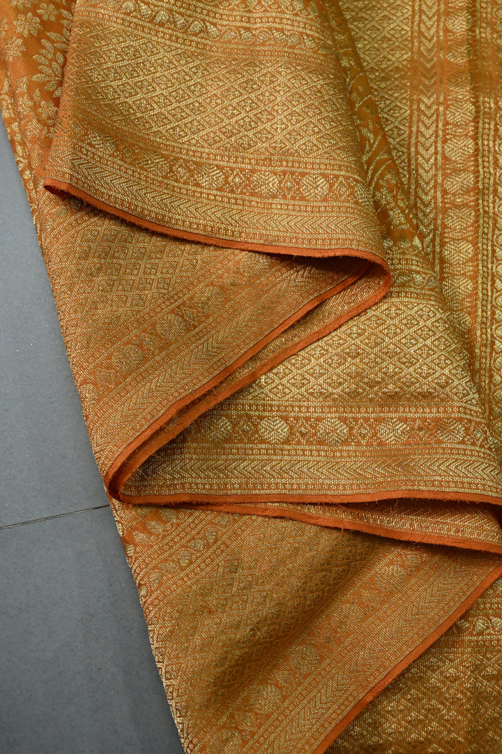 Mustard Yellow Mysore Silk Saree with Floral Zari Brocade and Zari Border | SILK MARK CERTIFIED | SHOBITAM