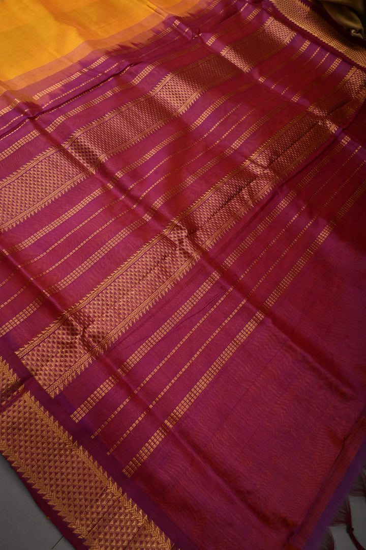 Mustard Yellow 9 Yards Madisar Silk Cotton Saree with Contrast Zari Border ,No Blouse Piece