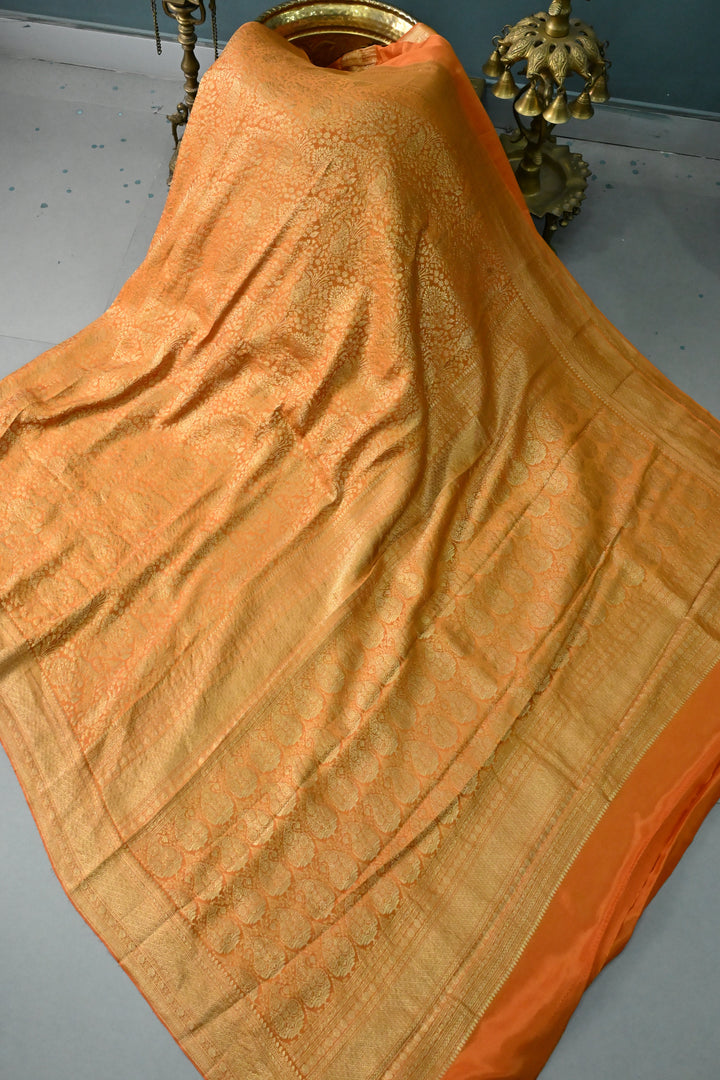 Mustard Yellow Mysore Silk Saree with Floral Zari Brocade and Zari Border | SILK MARK CERTIFIED | SHOBITAM