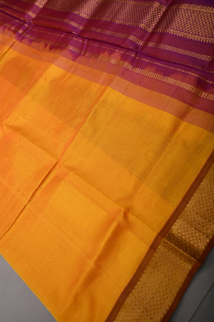 Mustard Yellow 9 Yards Madisar Silk Cotton Saree with Contrast Zari Border ,No Blouse Piece