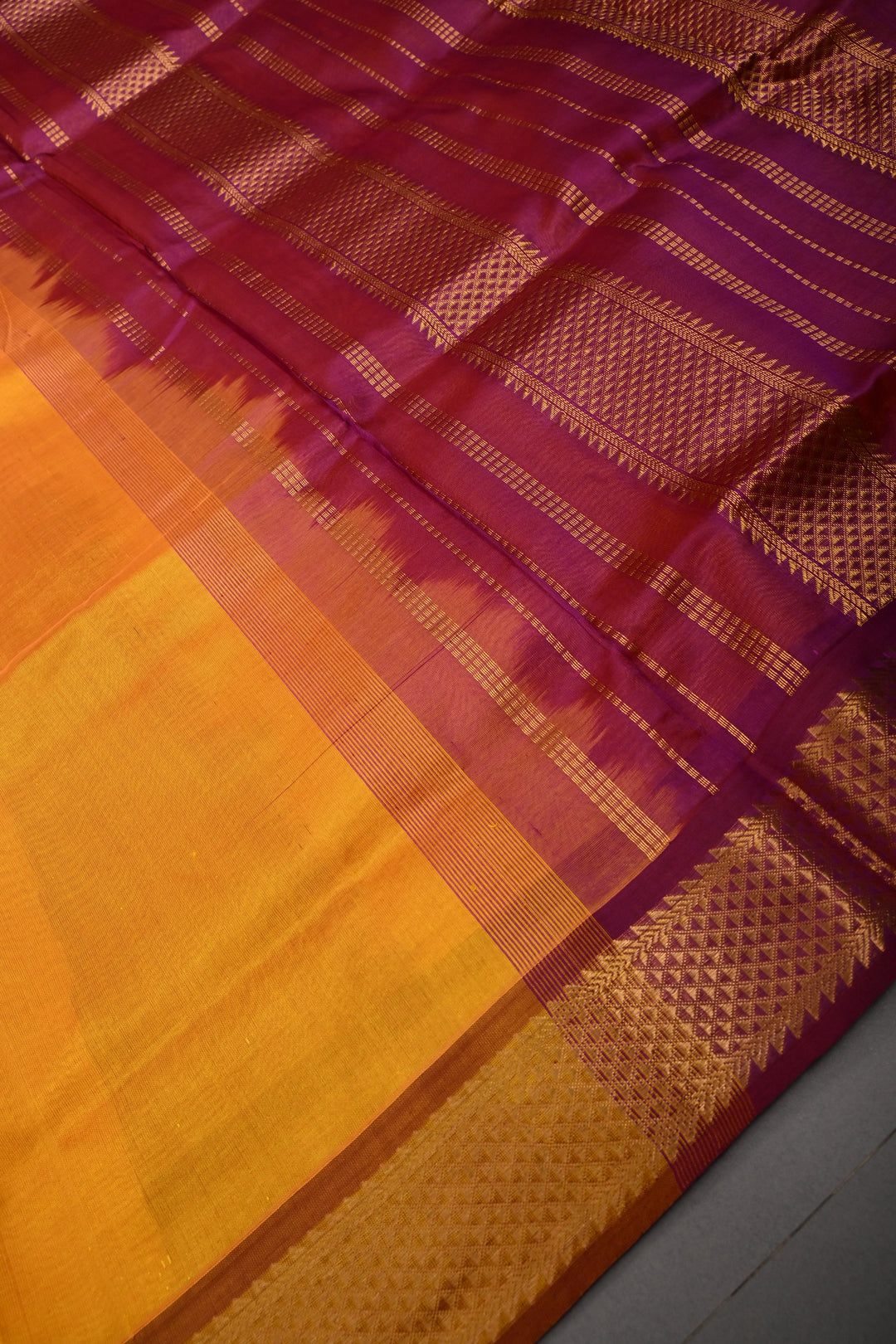 Mustard Yellow 9 Yards Madisar Silk Cotton Saree with Contrast Zari Border ,No Blouse Piece