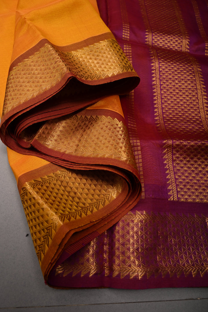 Mustard Yellow 9 Yards Madisar Silk Cotton Saree with Contrast Zari Border ,No Blouse Piece