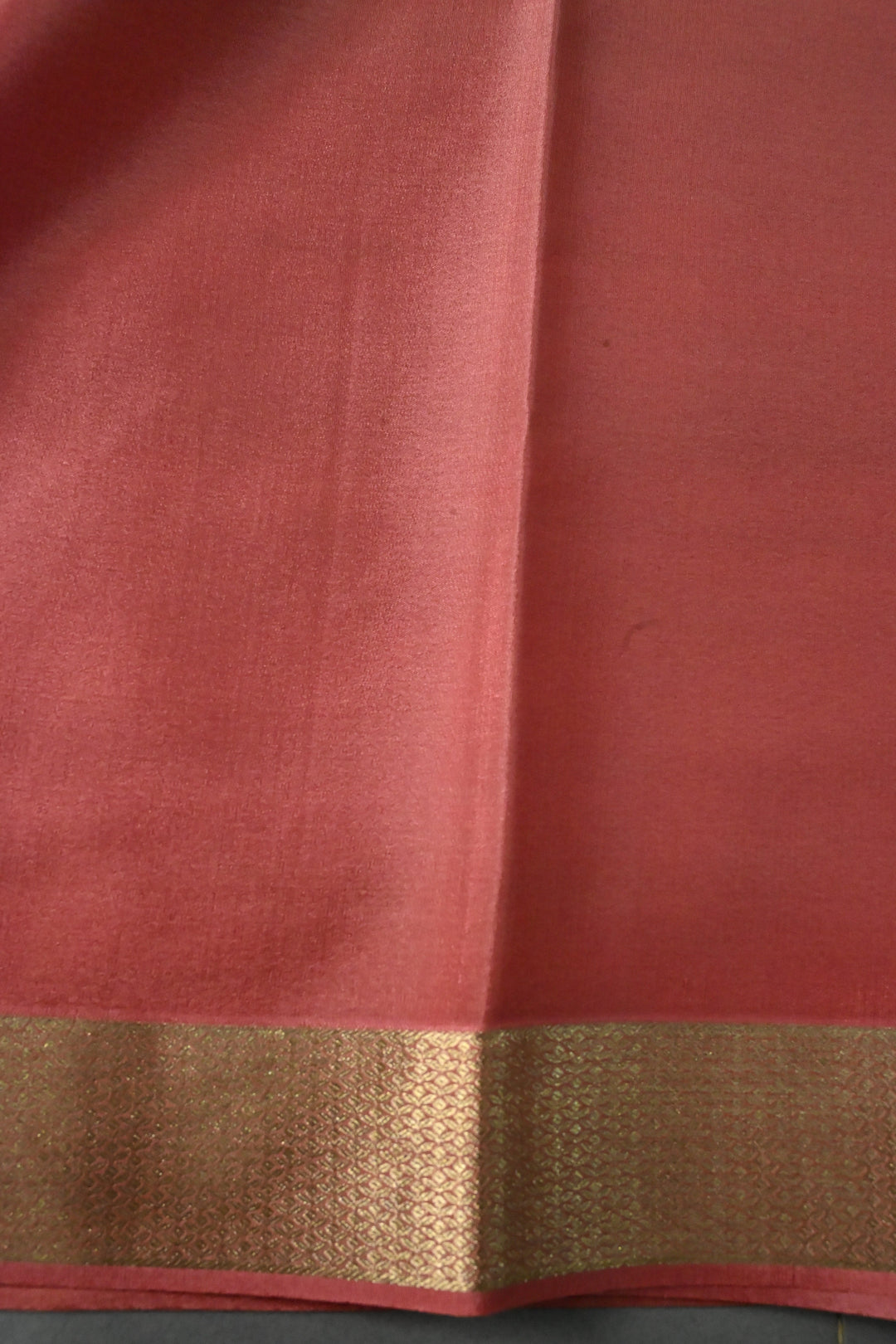 Peachy Pink Mysore Silk Saree with Brocade-Zari Buttas Grid Design and Minimal Zari Border | SILK MARK CERTIFIED | SHOBITAM