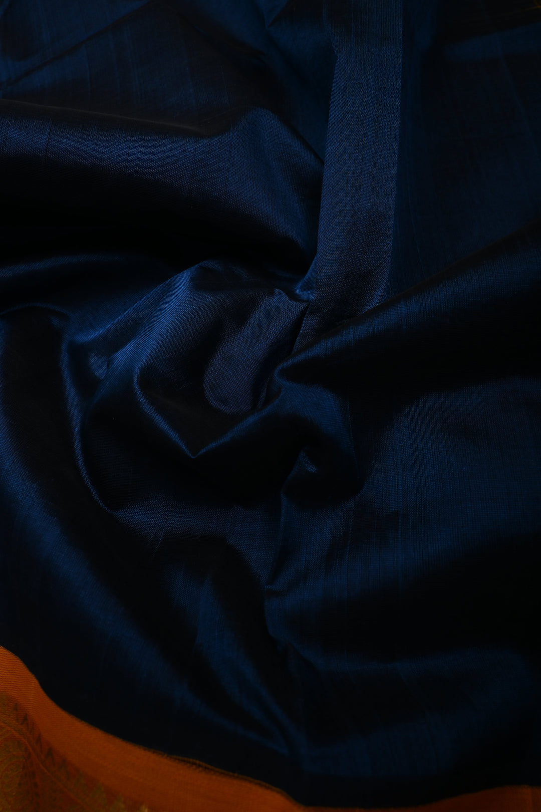 Prussian Blue 9 Yards Madisar Silk Cotton Saree with Contrast Zari Border ,No Blouse Piece