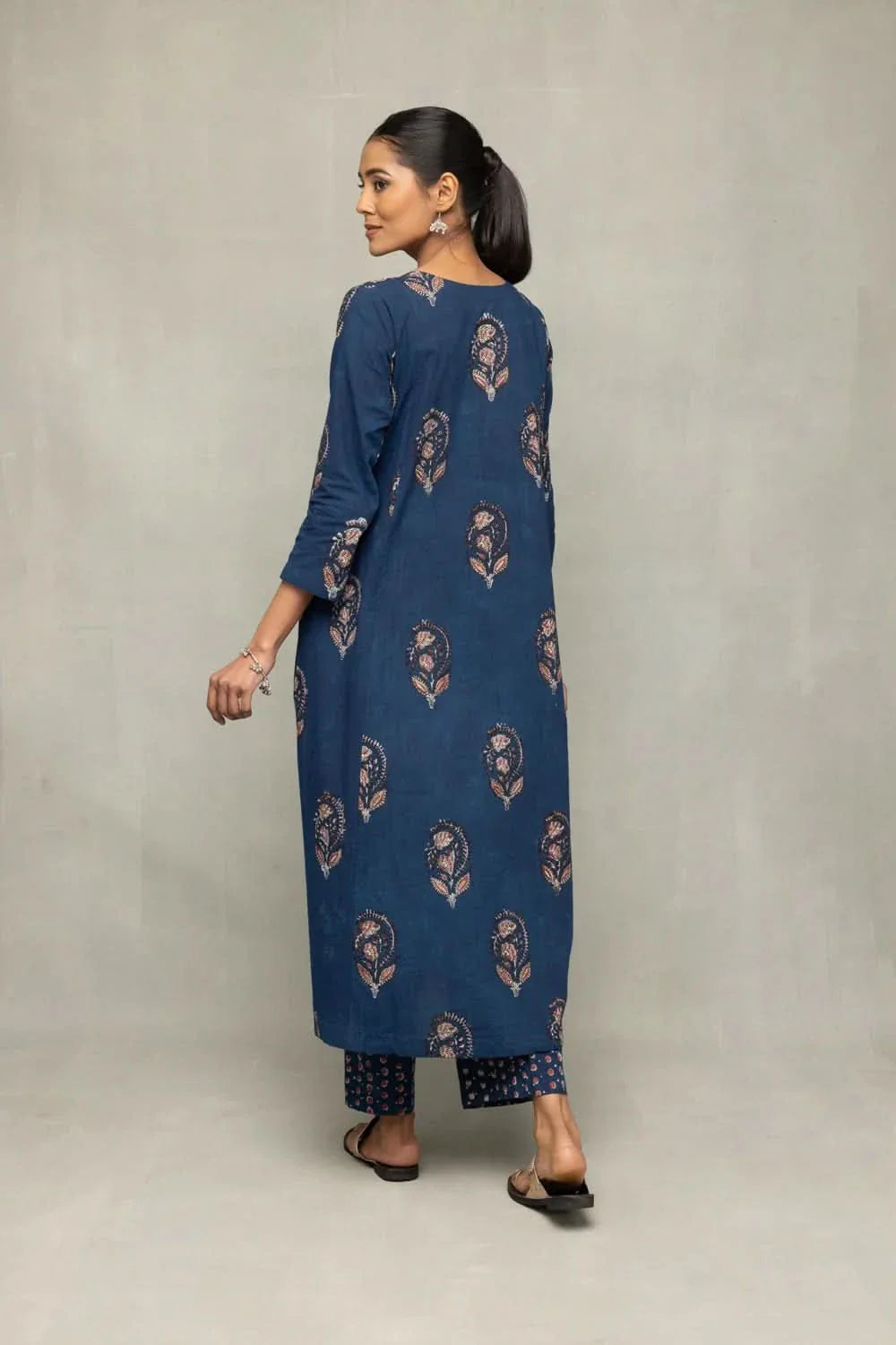 Indigo Hand Block Printed Kurta Set with Dupatta  | SHOBITAM