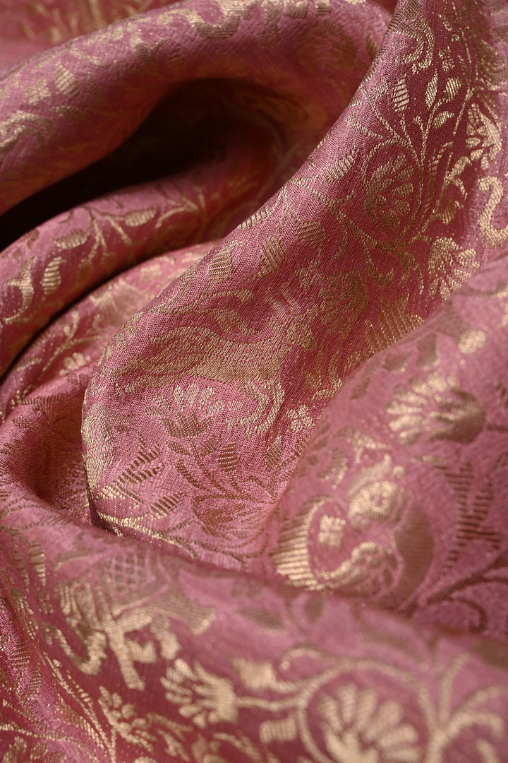 Rose Pink Mysore Silk Saree with Vanasingaram Brocade Jaal and Minimal Zari Border | SILK MARK CERTIFIED | SHOBITAM