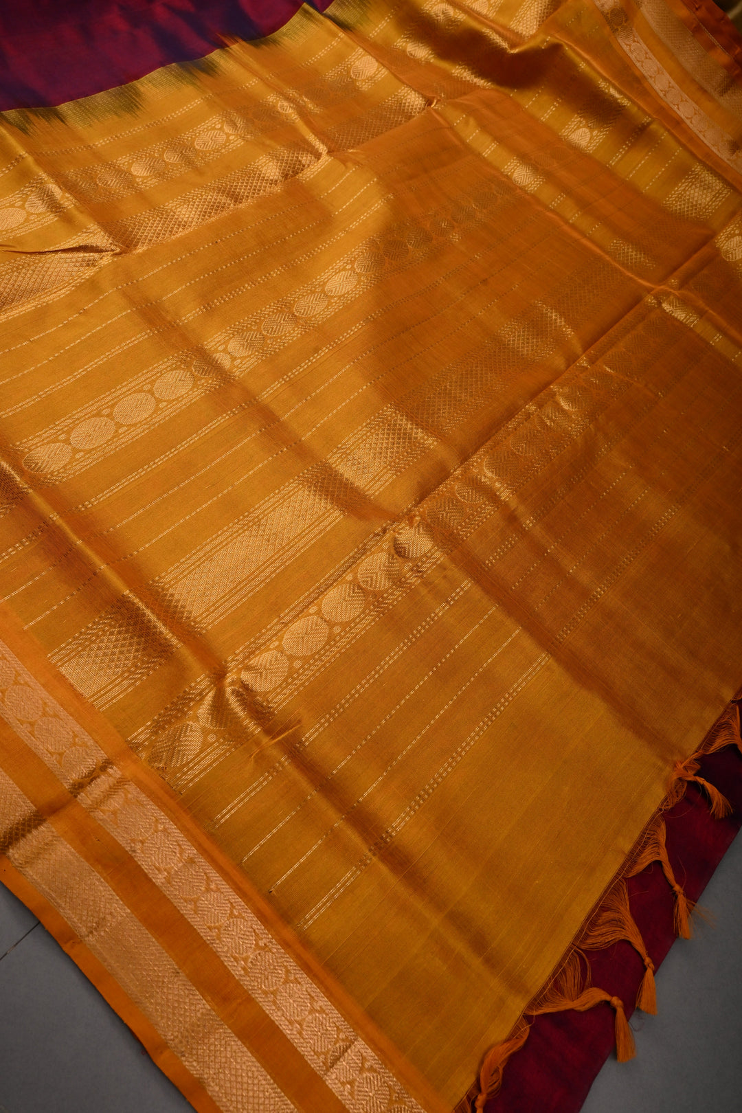 Maroon 9 Yards Madisar Silk Cotton Saree with Contrast Minimal Zari Border ,No Blouse Piece