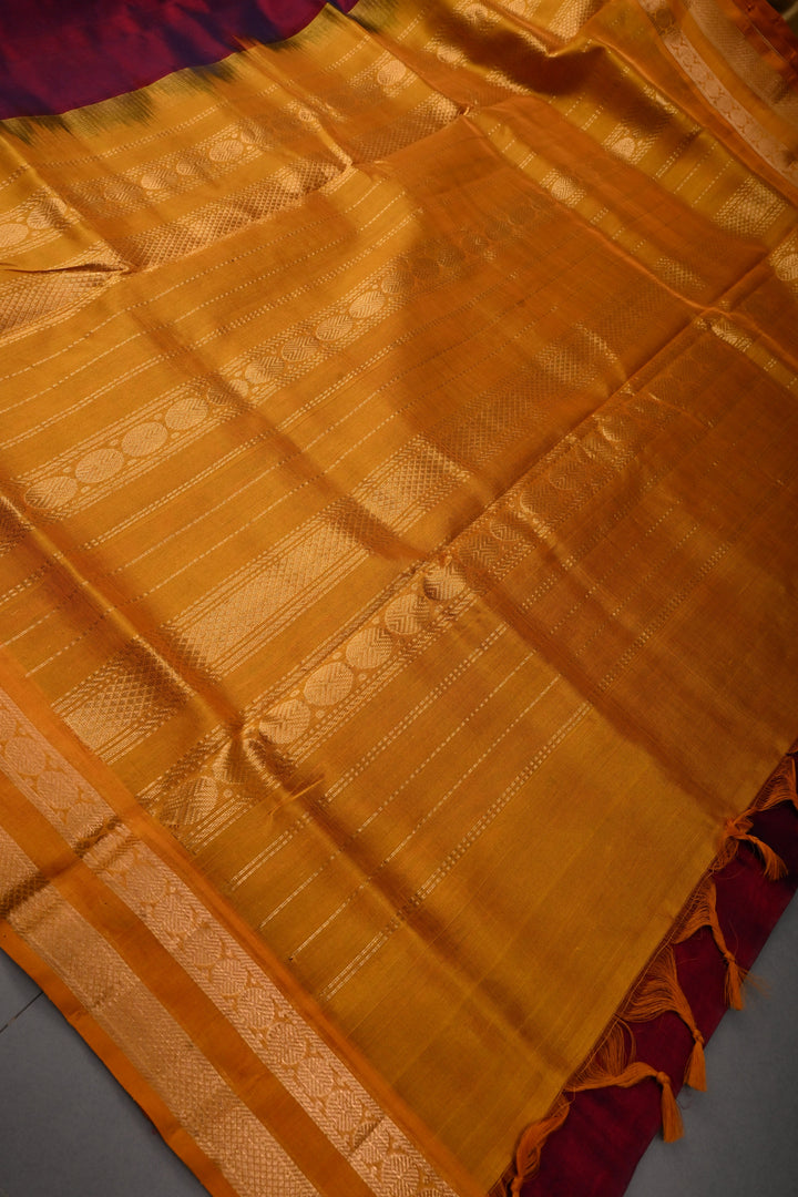 Maroon 9 Yards Madisar Silk Cotton Saree with Contrast Minimal Zari Border ,No Blouse Piece