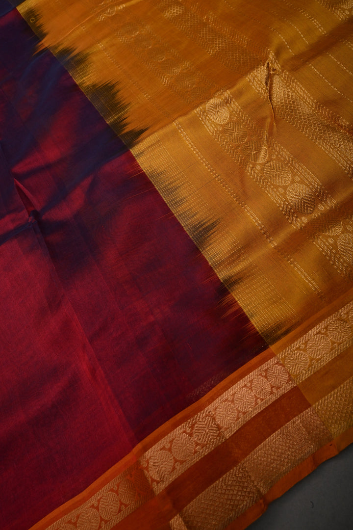 Maroon 9 Yards Madisar Silk Cotton Saree with Contrast Minimal Zari Border ,No Blouse Piece