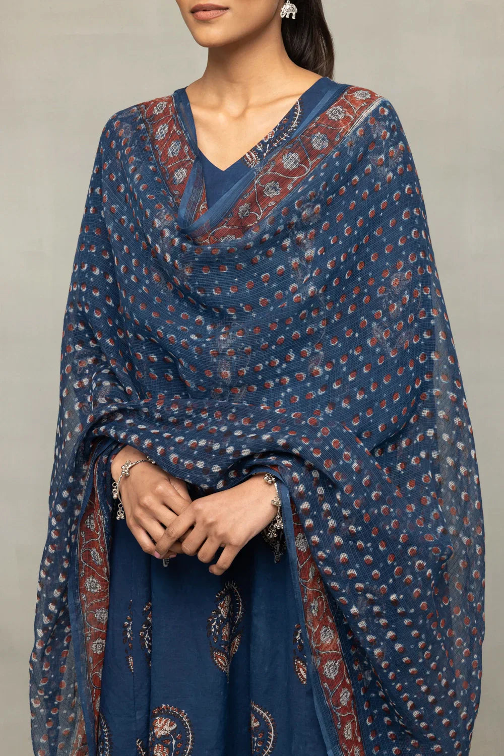 Indigo Hand Block Printed Kurta Set with Dupatta  | SHOBITAM