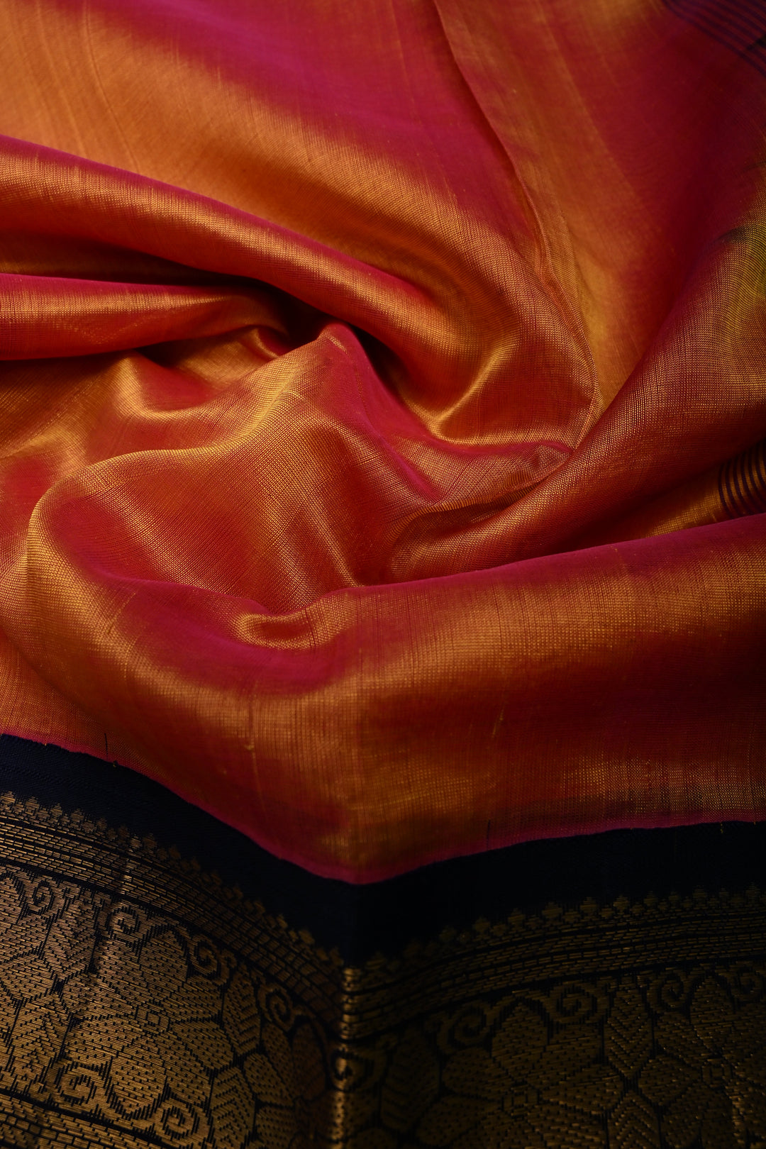 Mustard-Pink Dual Tone 9 Yards Madisar Silk Cotton Saree with Contrast Minimal Zari Border ,No Blouse Piece