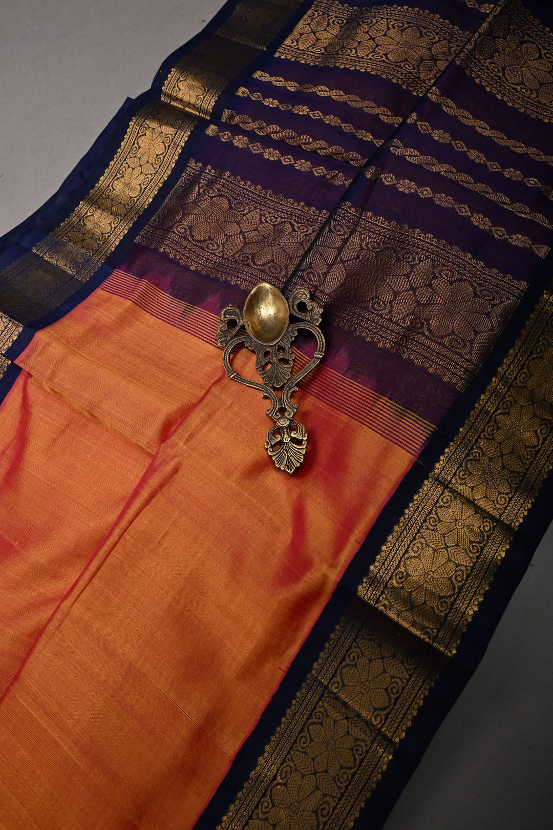 Mustard-Pink Dual Tone 9 Yards Madisar Silk Cotton Saree with Contrast Minimal Zari Border ,No Blouse Piece