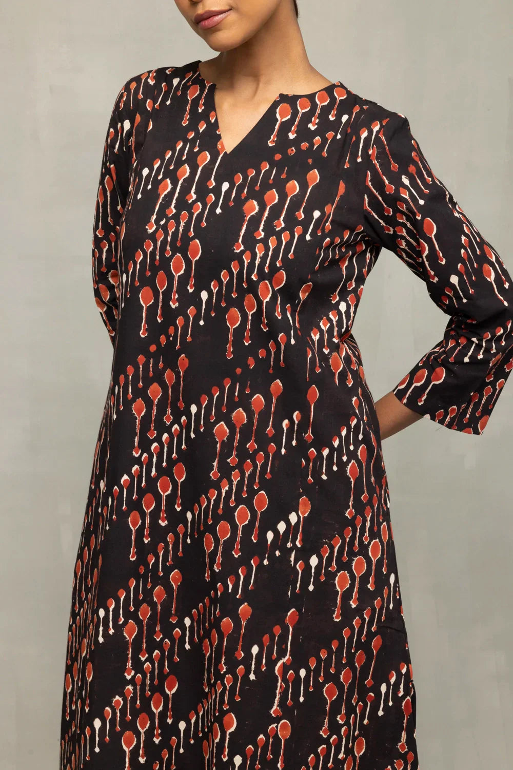 Ebony & Crimson Bagru Hand-Block Print Kurta set | SHOBITAM